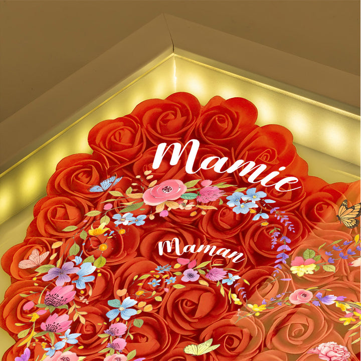 Boîte à ombres florale en forme de cœur-D'abord maman, maintenant grand-mère
