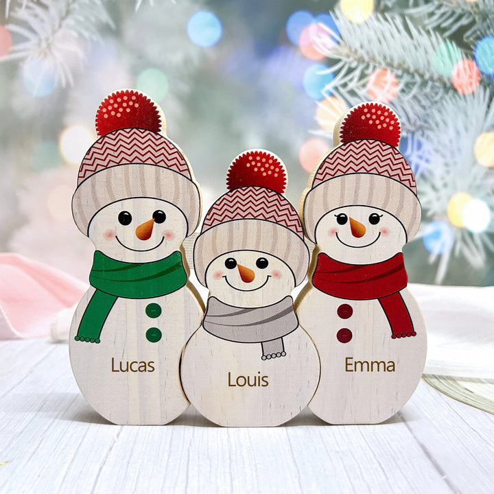 Puzzle de Noël personnalisé en bois, bonhomme de neige, cadeaux pour la famille