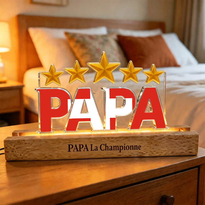 Lettre lumineuse personnalisée motif drapeau, avec étoiles et prénom — Cadeau pour les parents