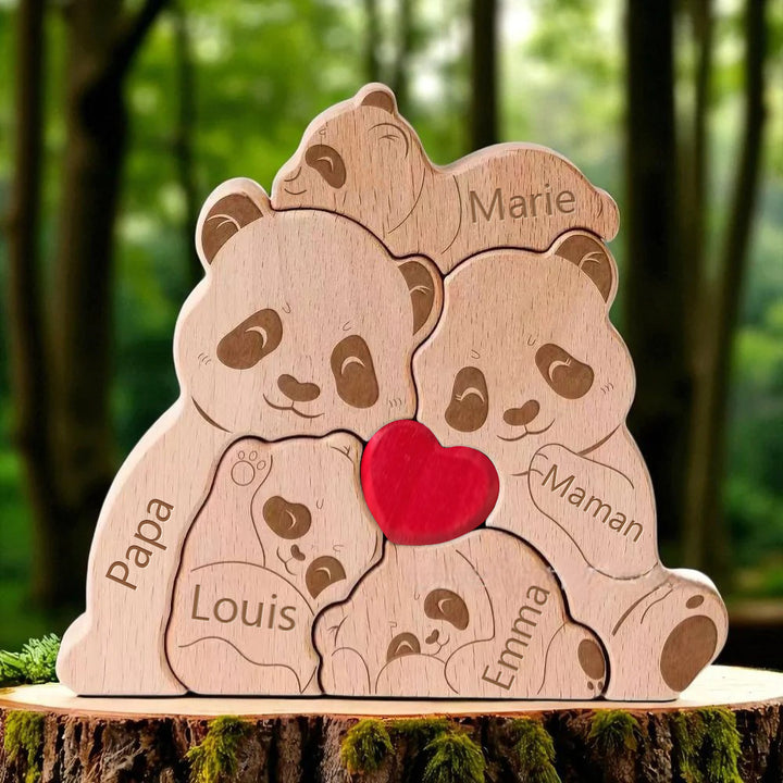 Puzzle personnalisé en bois Famille de pandas– Décoration et cadeau personnalisés2025