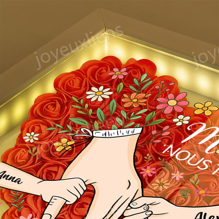 Boîte à fleurs personnalisée en forme de cœur pour maman, boîte à roses avec prénoms d'enfants