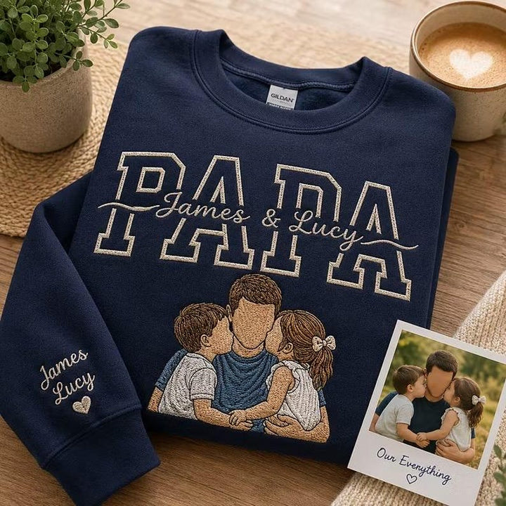 Sweat-shirt personnalisé Papa/Maman avec portrait et les noms des enfants