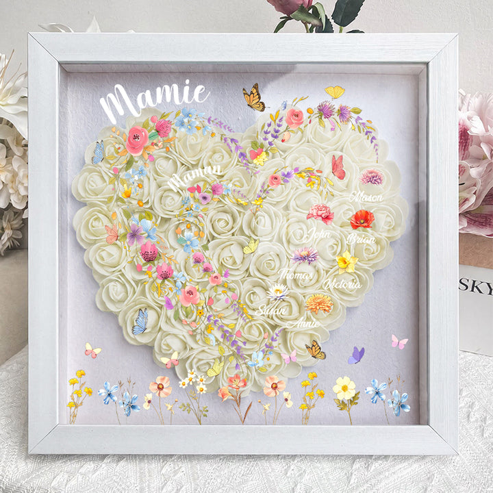 Boîte à ombres florale en forme de cœur-D'abord maman, maintenant grand-mère