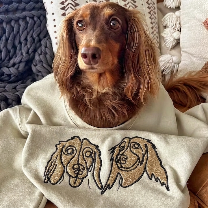 Sweat Personnalisé avec Portrait d'Animal en Ligne Artistique Brodé et Effet Pailleté