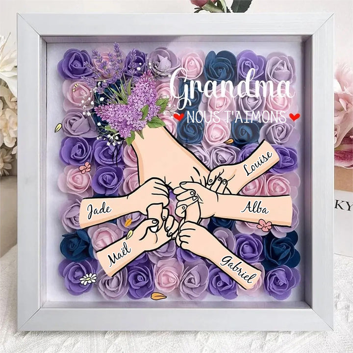 Cadre Ombre Personnalisé "Maman, je t’aime" – Bouquet Fait Main & Mains Entrelacées