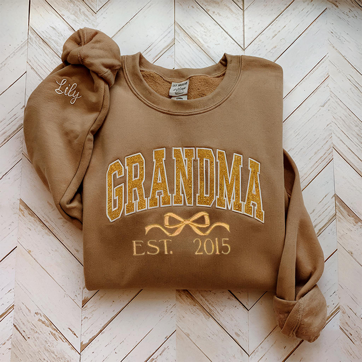 Sweat-shirt brodé personnalisé à paillettes avec nœud pour maman