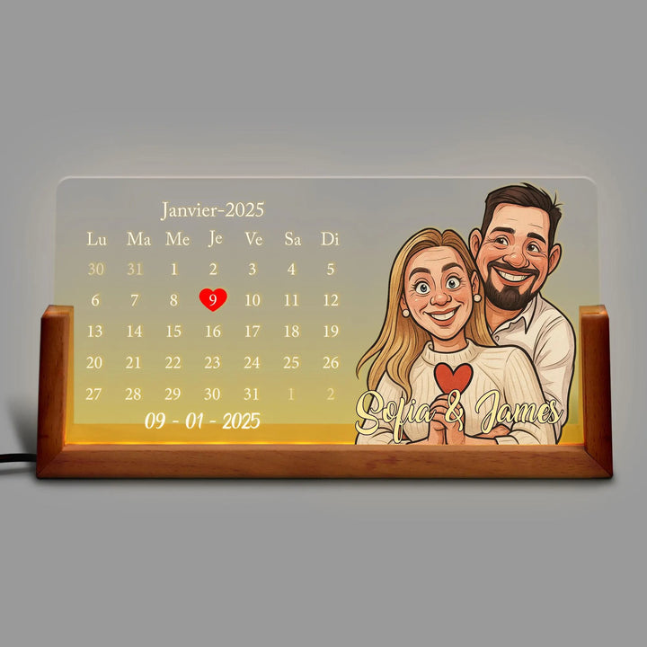 Lampe LED calendrier personnalisée avec portrait de couple, cadeau de Saint-Valentin