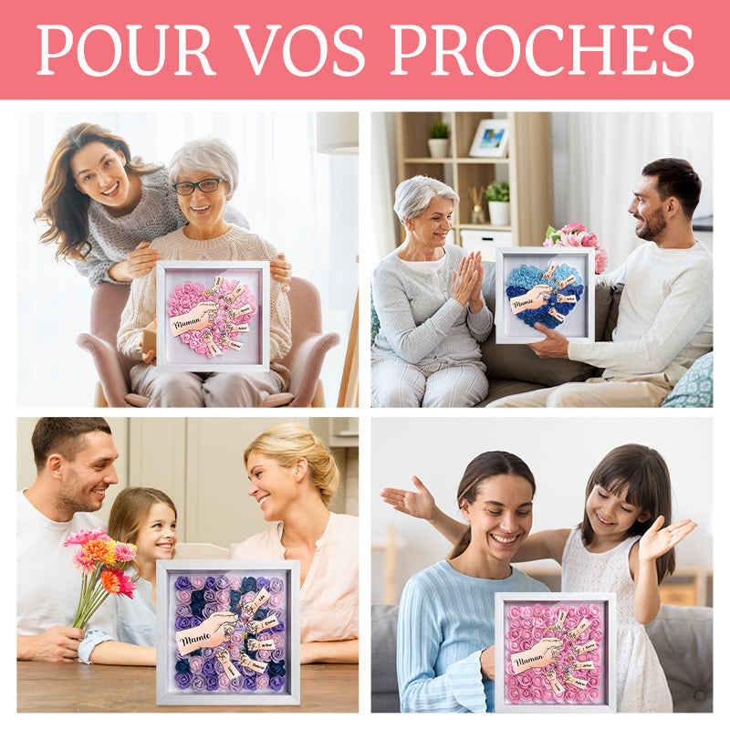 Cadeau Souvenir pour Maman – Boîtes à fleurs personnalisées avec 8 noms et motifs floraux