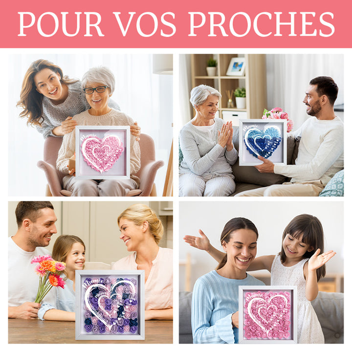 Couleur ombré - Cadre d'ombre personnalisé avec cœur de mère et pétales de fleurs