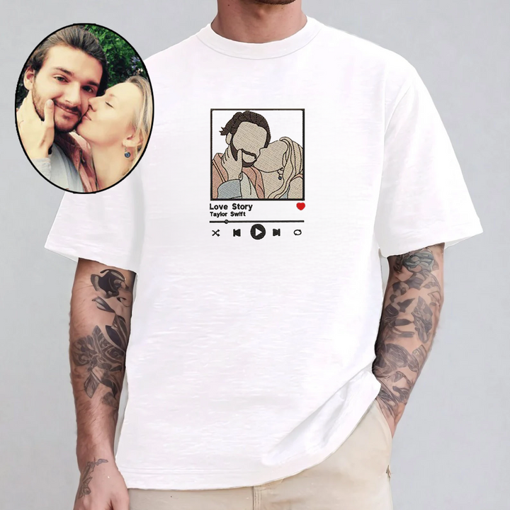 Sweat-shirt brodé personnalisé Portrait lecteur de musique Couple