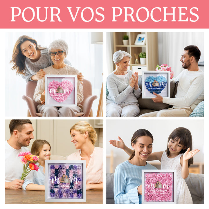 Boîte d'ombre de fleur de photo de silhouette de forme de coeur de maman