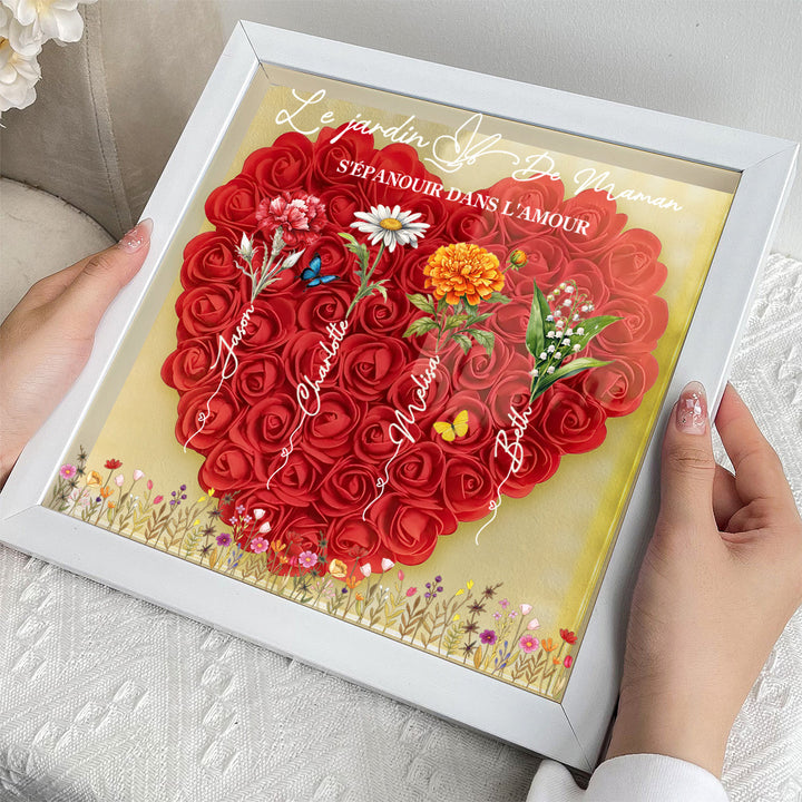 Cadre floral personnalisé pour maman avec prénoms des enfants,Le jardin de Maman