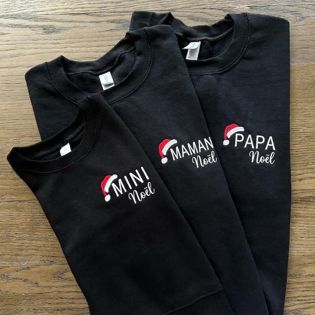 Sweat-shirt de Noël Personnalisé Famille – Broderie Maman, Papa & Enfant