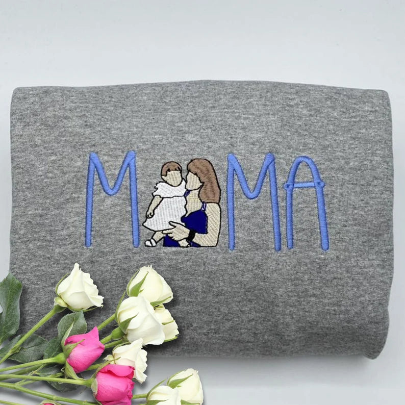 Sweat-shirt personnalisé brodé pour maman avec portrait à partir d'une photo