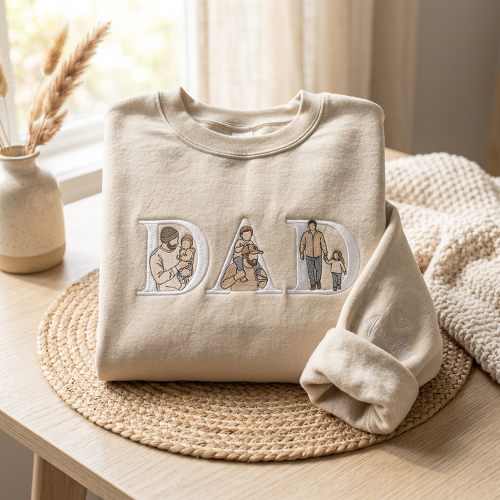 Sweat-shirt personnalisé brodé avec portraits pour papa