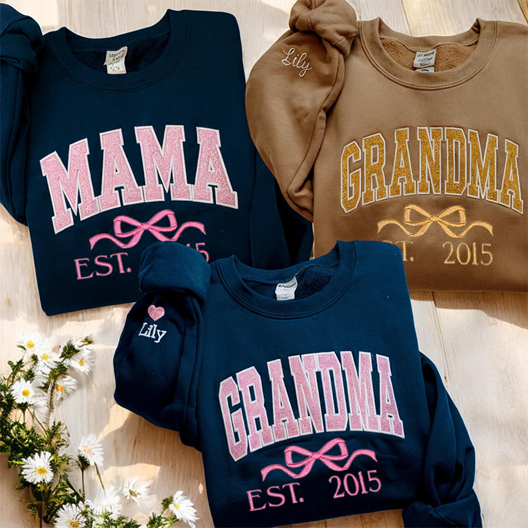 Sweat-shirt brodé personnalisé à paillettes avec nœud pour maman
