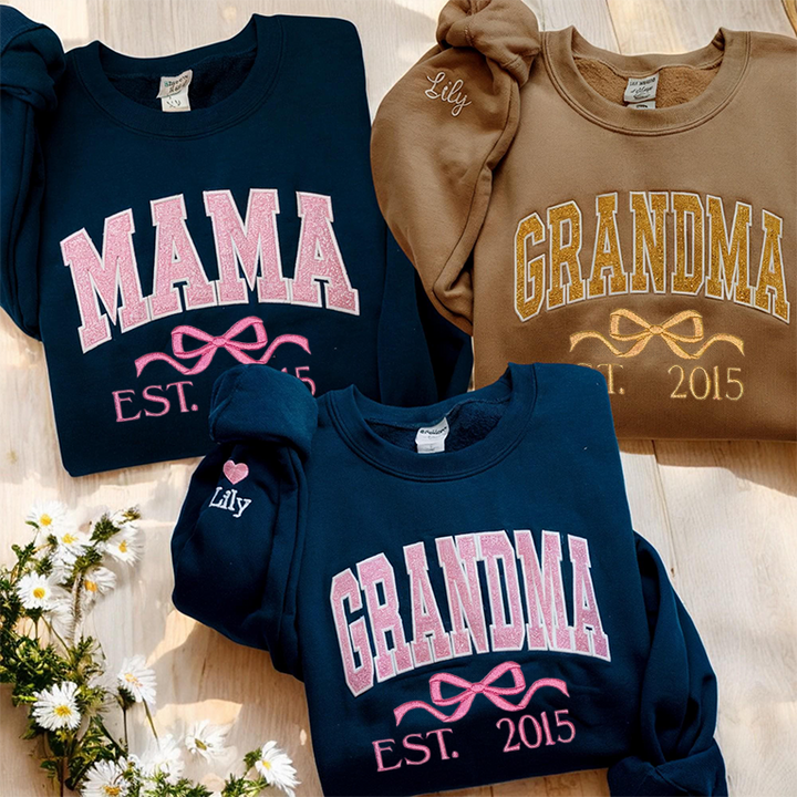 Sweat-shirt brodé personnalisé à paillettes avec nœud pour maman