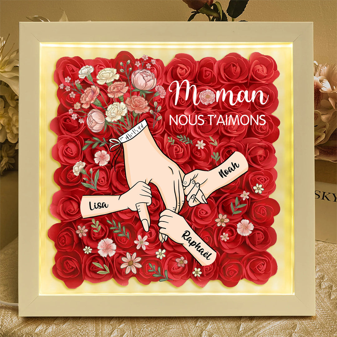 Boîte à fleurs cœur personnalisée avec les prénoms des enfants pour maman