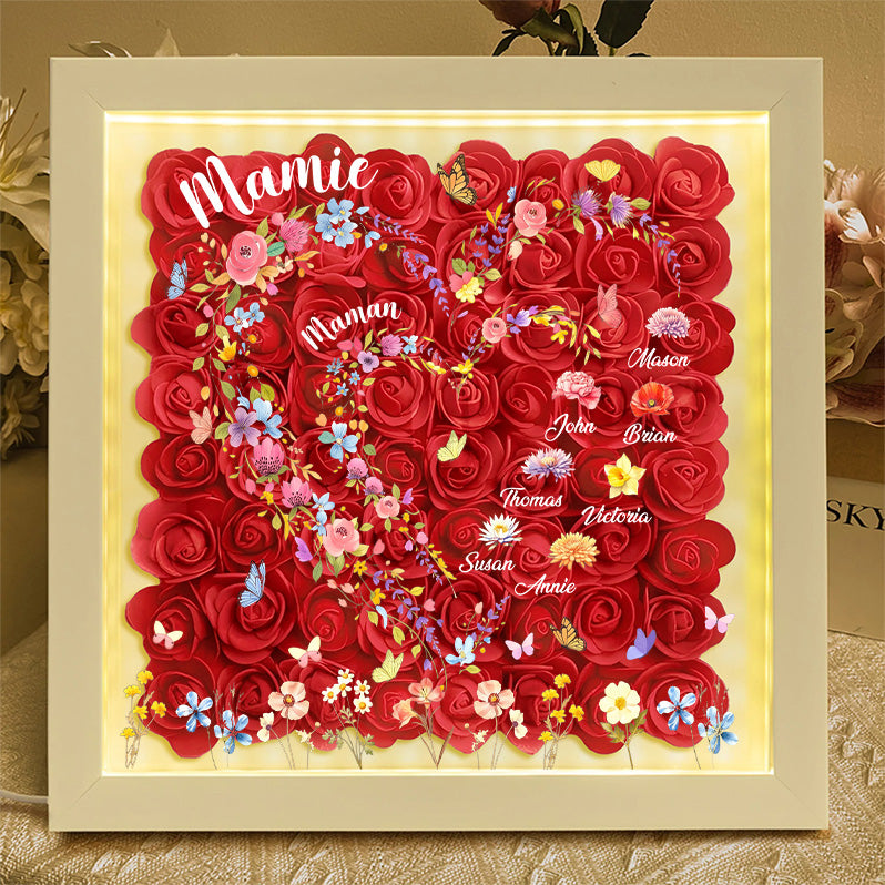 Boîte à ombres florale en forme de cœur-D'abord maman, maintenant grand-mère