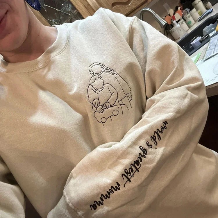 T-shirt brodé personnalisé avec portrait de maman