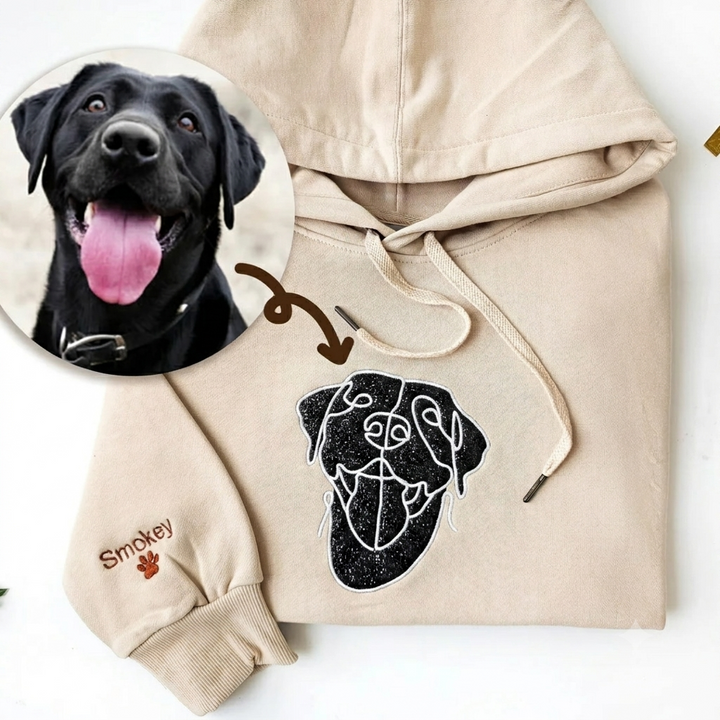 Sweat Personnalisé avec Portrait d'Animal en Ligne Artistique Brodé et Effet Pailleté