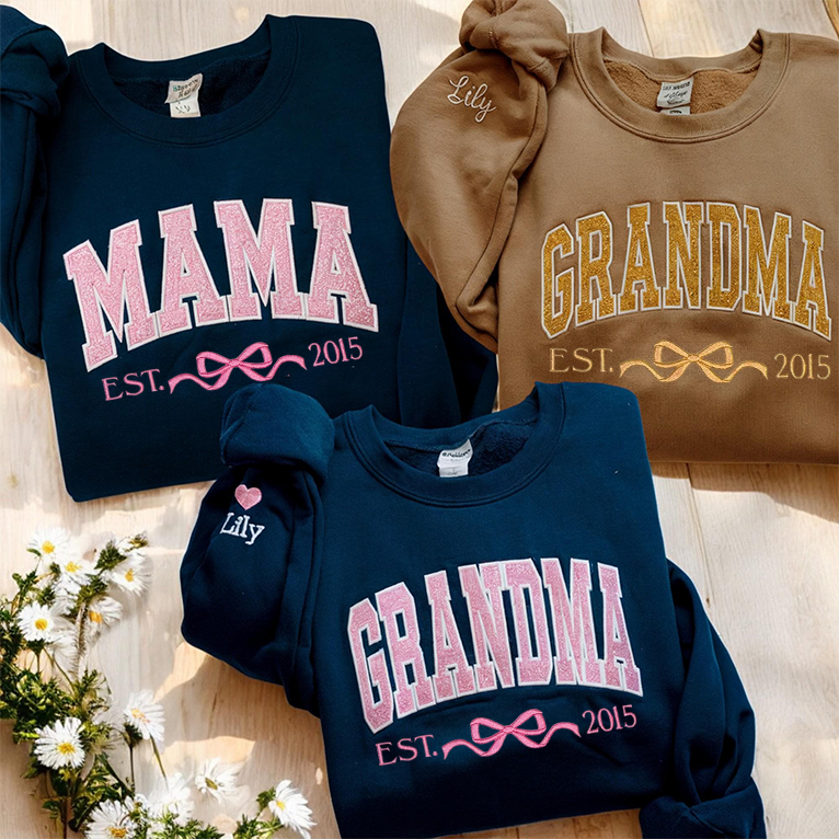 Sweat-shirt brodé personnalisé à paillettes avec nœud pour maman