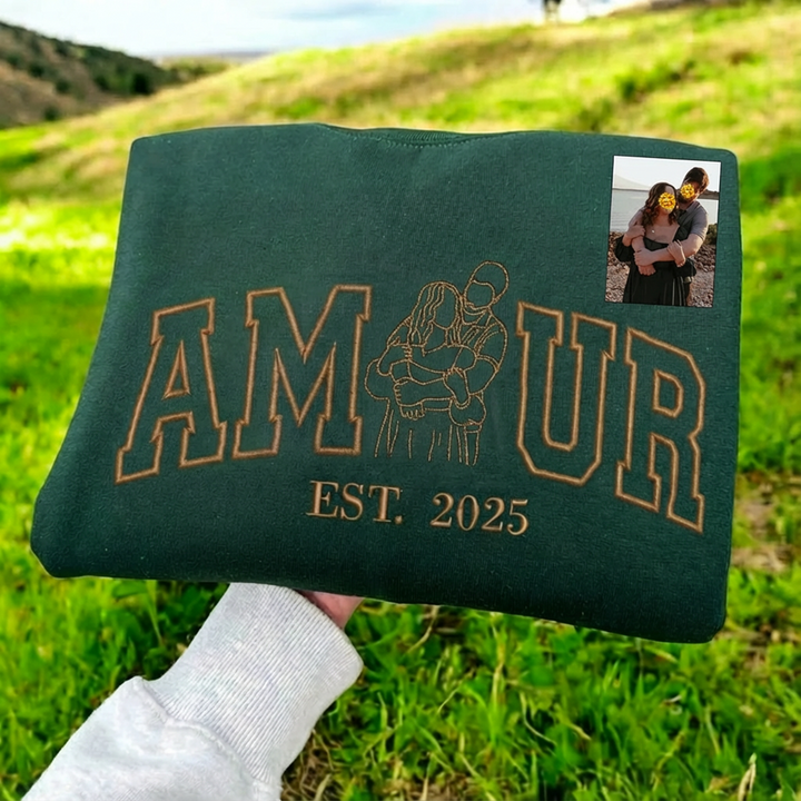 Sweat-shirt personnalisé avec portrait brodé photo AMOUR pour couple,Cadeaux de la Saint-Valentin💓