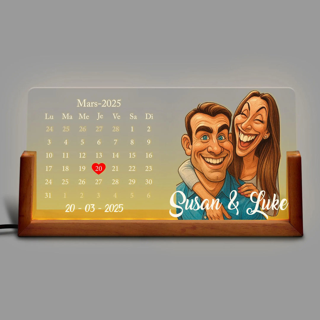 Lampe LED calendrier personnalisée avec portrait de couple, cadeau de Saint-Valentin