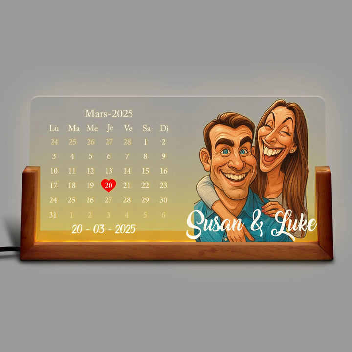 Lampe LED calendrier personnalisée avec portrait de couple, cadeau de Saint-Valentin