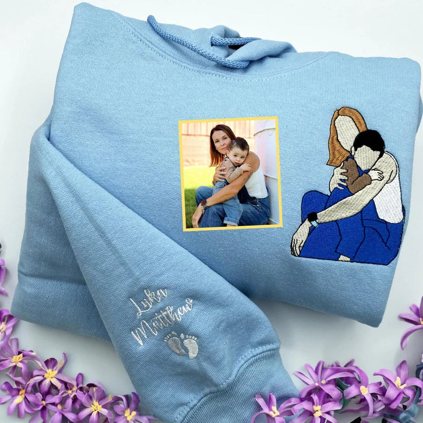 T-shirt/sweat-shirt brodé personnalisé avec portrait de maman