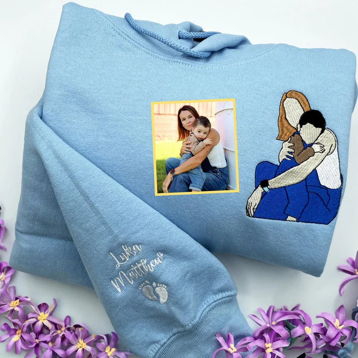 T-shirt/sweat-shirt brodé personnalisé avec portrait de maman