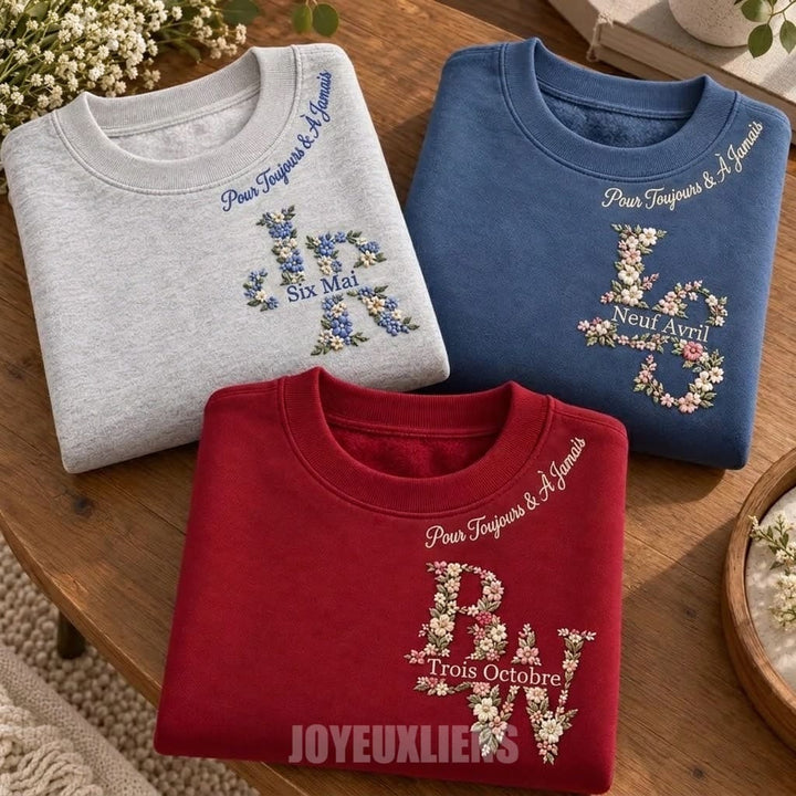Sweat-shirts personnalisés avec initiale fleurie pour couples, cadeau d'anniversaire