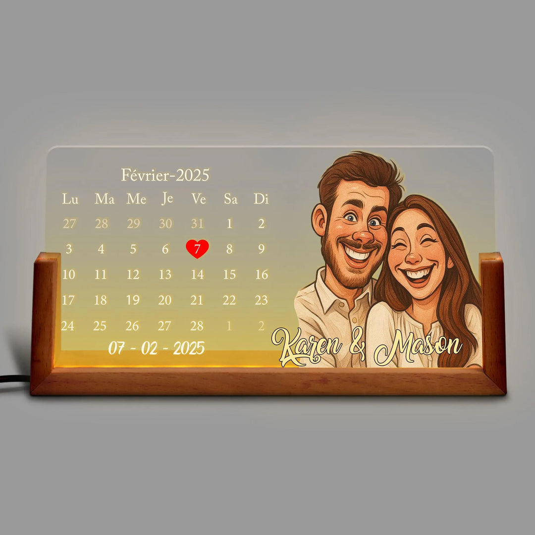 Lampe LED calendrier personnalisée avec portrait de couple, cadeau de Saint-Valentin