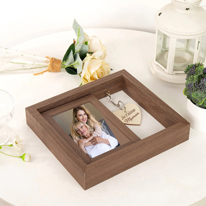 Cadre photo rotatif en bois personnalisé, cadre photo double face, cadeaux de fiançailles pour la famille
