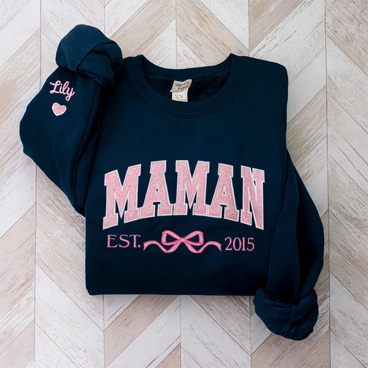 Sweat-shirt brodé personnalisé à paillettes avec nœud pour maman