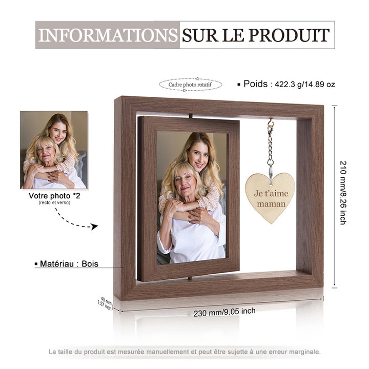 Cadre photo rotatif en bois personnalisé, cadre photo double face, cadeaux de fiançailles pour la famille