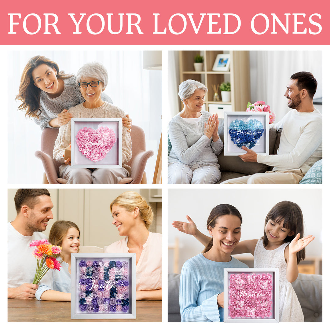 Cadre-vitrine floral motif papillon avec le prénom de l'enfant — Un cadeau pour Maman