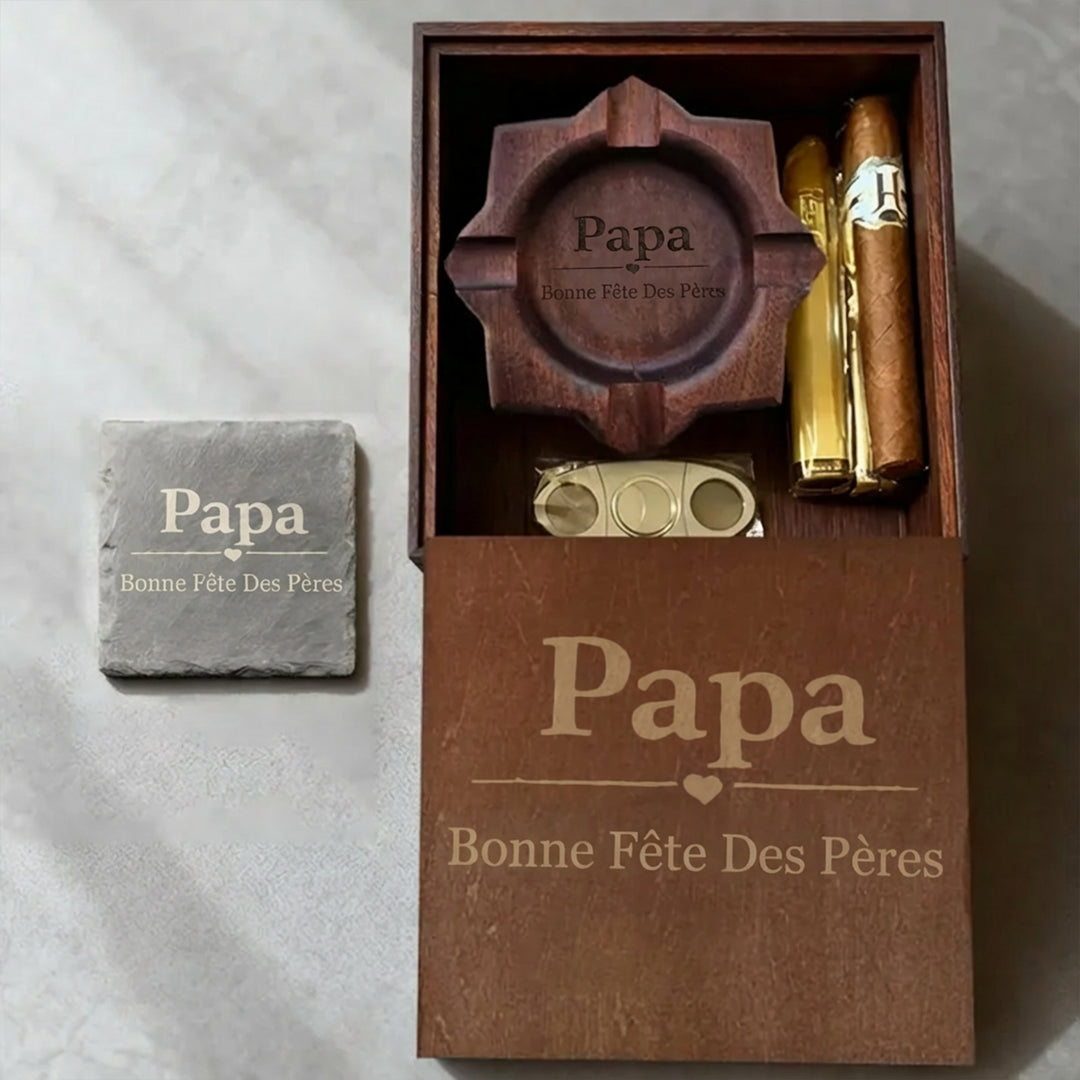 Cendrier à cigares personnalisé en noyer massif gravé – Idée cadeau pour la fête des pères