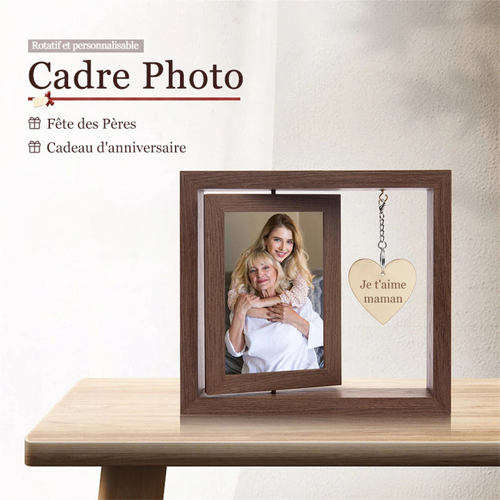 Cadre photo rotatif en bois personnalisé, cadre photo double face, cadeaux de fiançailles pour la famille