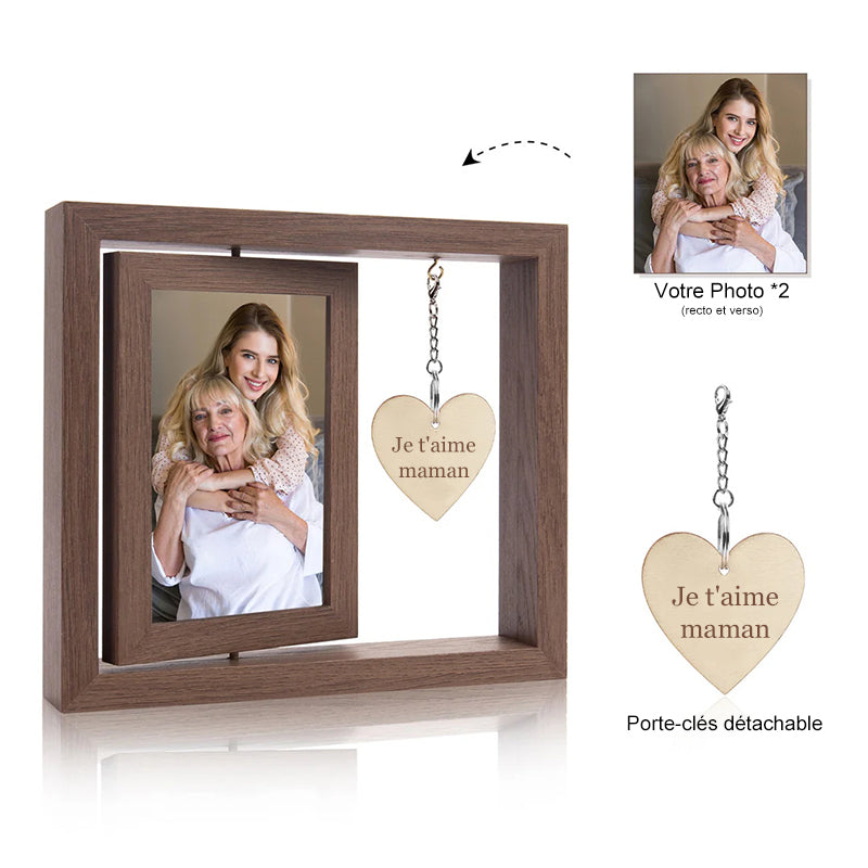 Cadre photo rotatif en bois personnalisé, cadre photo double face, cadeaux de fiançailles pour la famille
