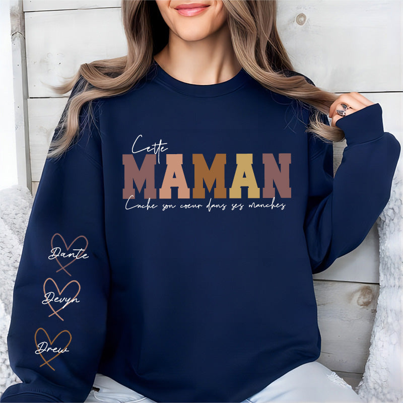 Sweat-shirt brodé - Cette maman porte son cœur sur sa manche
