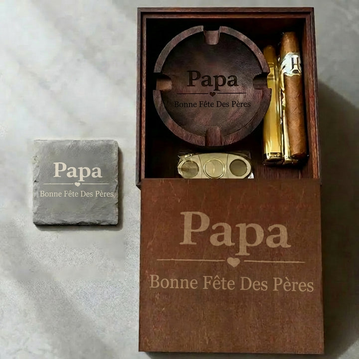 Cendrier à cigares personnalisé en noyer massif gravé – Idée cadeau pour la fête des pères