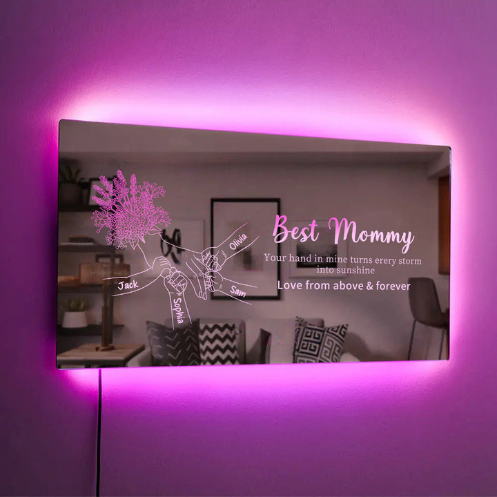 Miroir lumineux personnalisé avec empreintes de mains d'enfants — Cadeau pour la fête des Mères