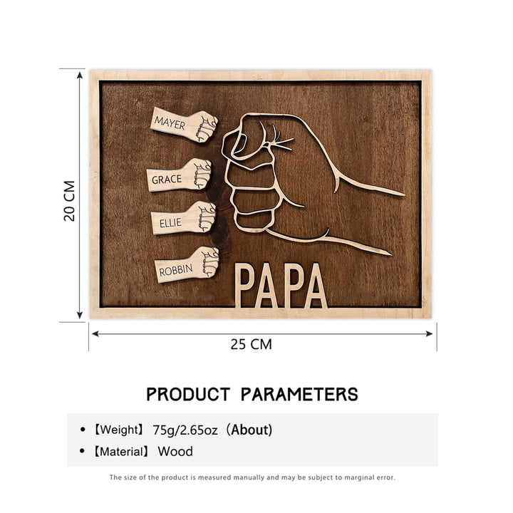 À Papa - Cadre en bois Poings 1-6 prénoms personnalisée
