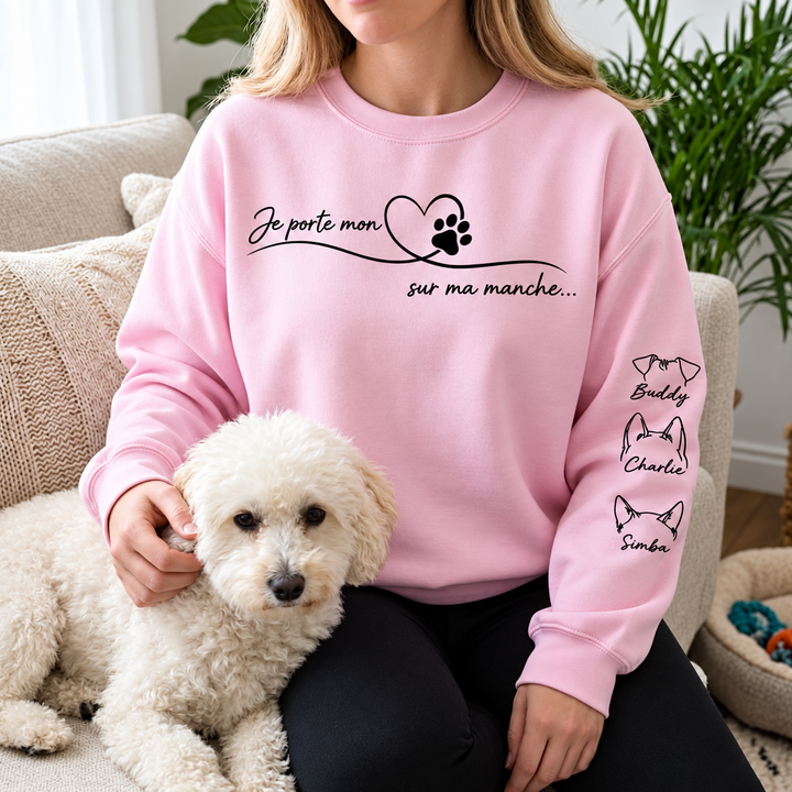 Sweat Oreilles d’Animaux Personnalisé – Pull Ligne Épurée Chats & Chiens avec Prénom Flocage Manche