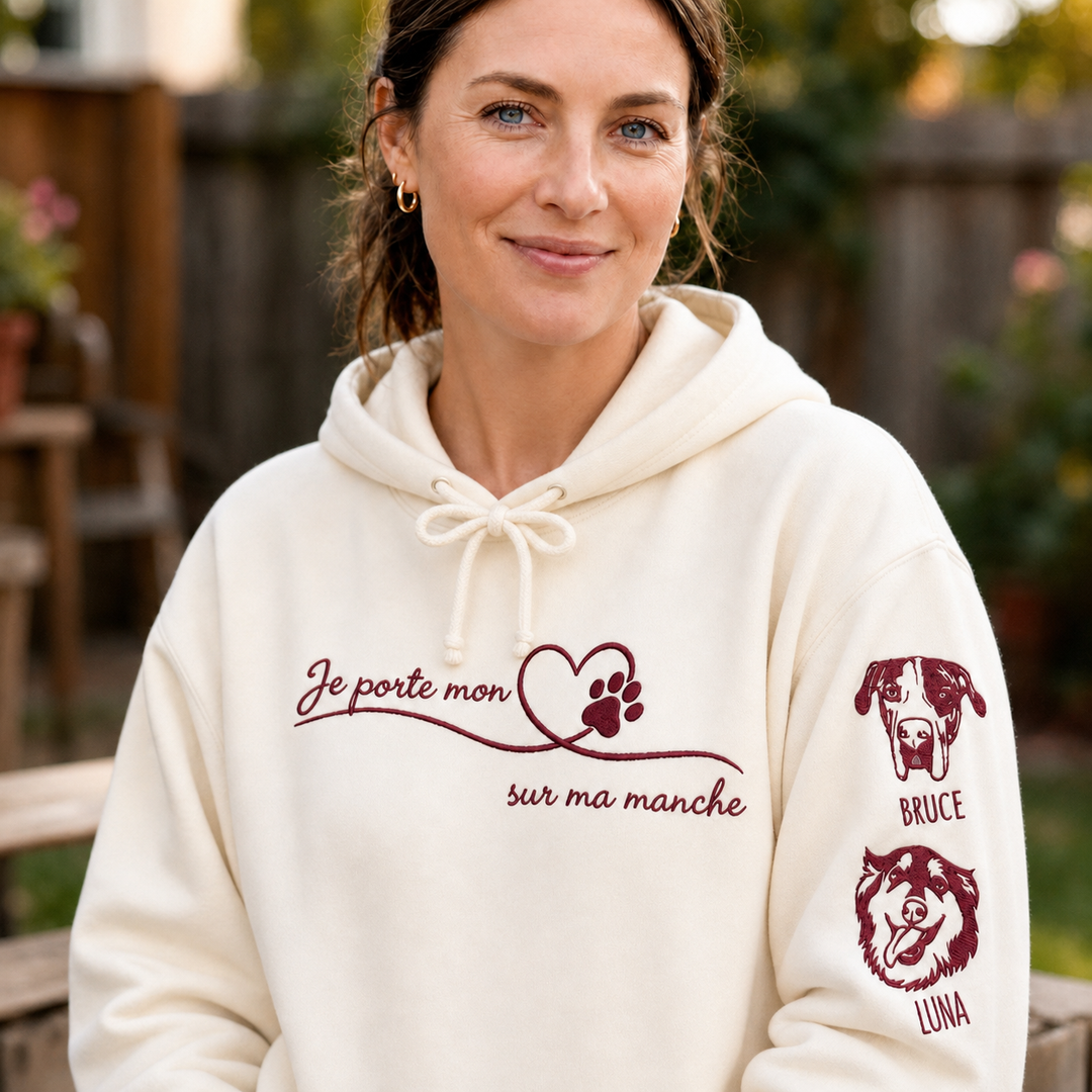 Sweat Personnalisé Portraité Animaux & Prénoms Manches - Cadeau Original pour Amoureux des Chiens et Chats