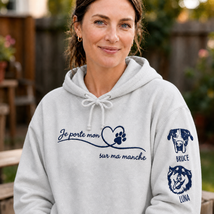 Sweat Personnalisé Portraité Animaux & Prénoms Manches - Cadeau Original pour Amoureux des Chiens et Chats