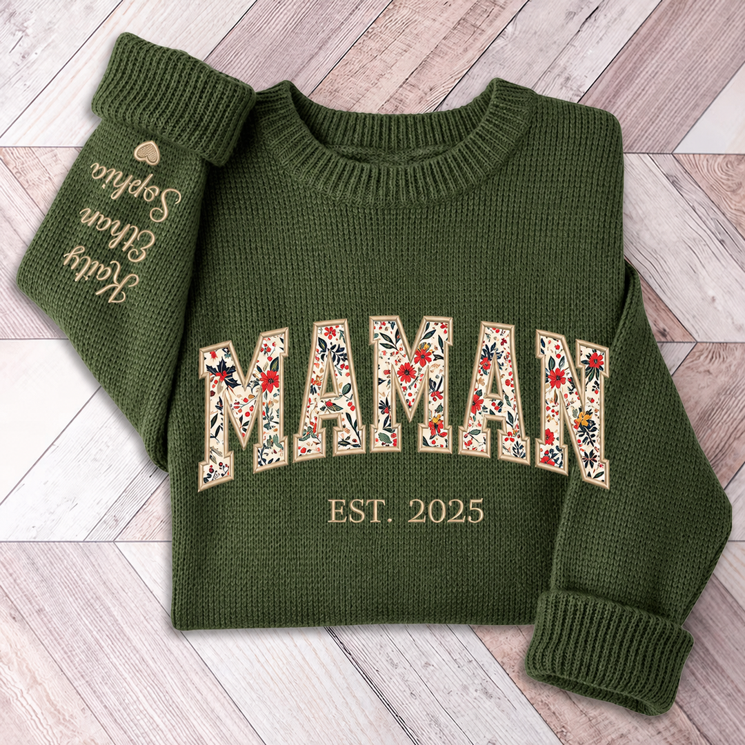 Pull MAMAN en Maille Personnalisé, Cadeau pour Maman et Toute la Famille