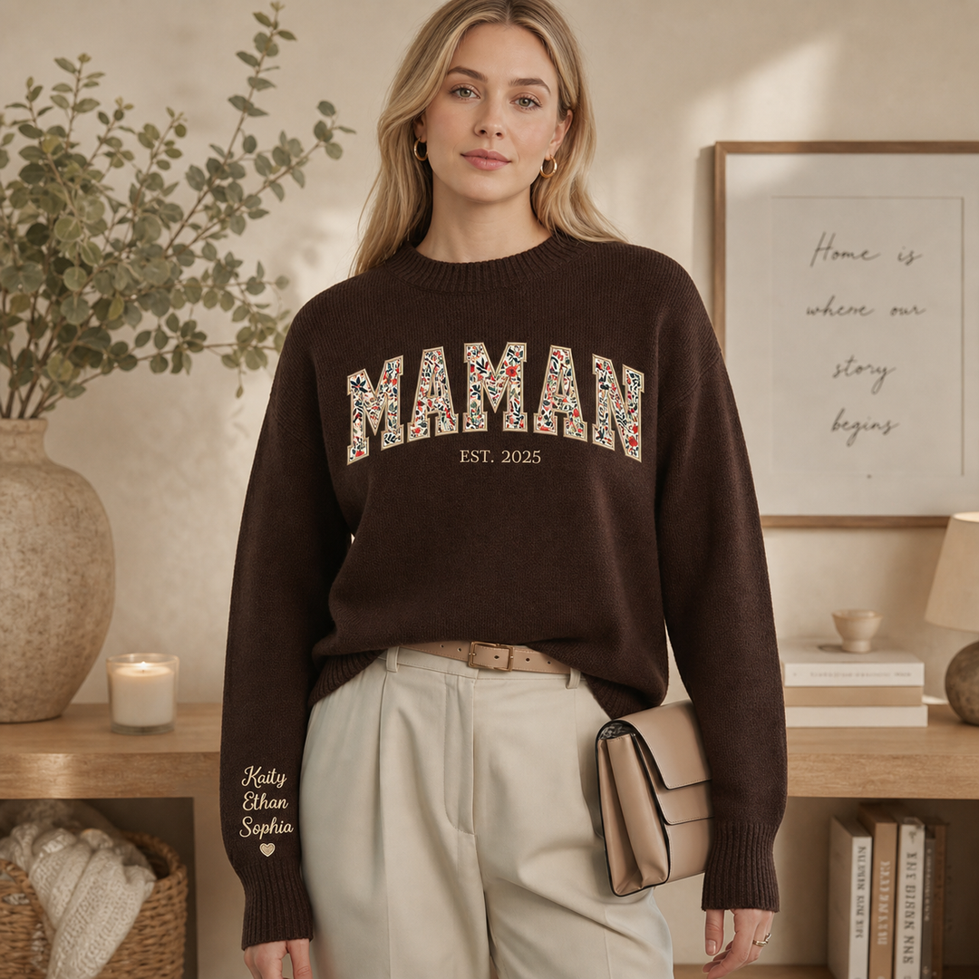 Pull MAMAN en Maille Personnalisé, Cadeau pour Maman et Toute la Famille
