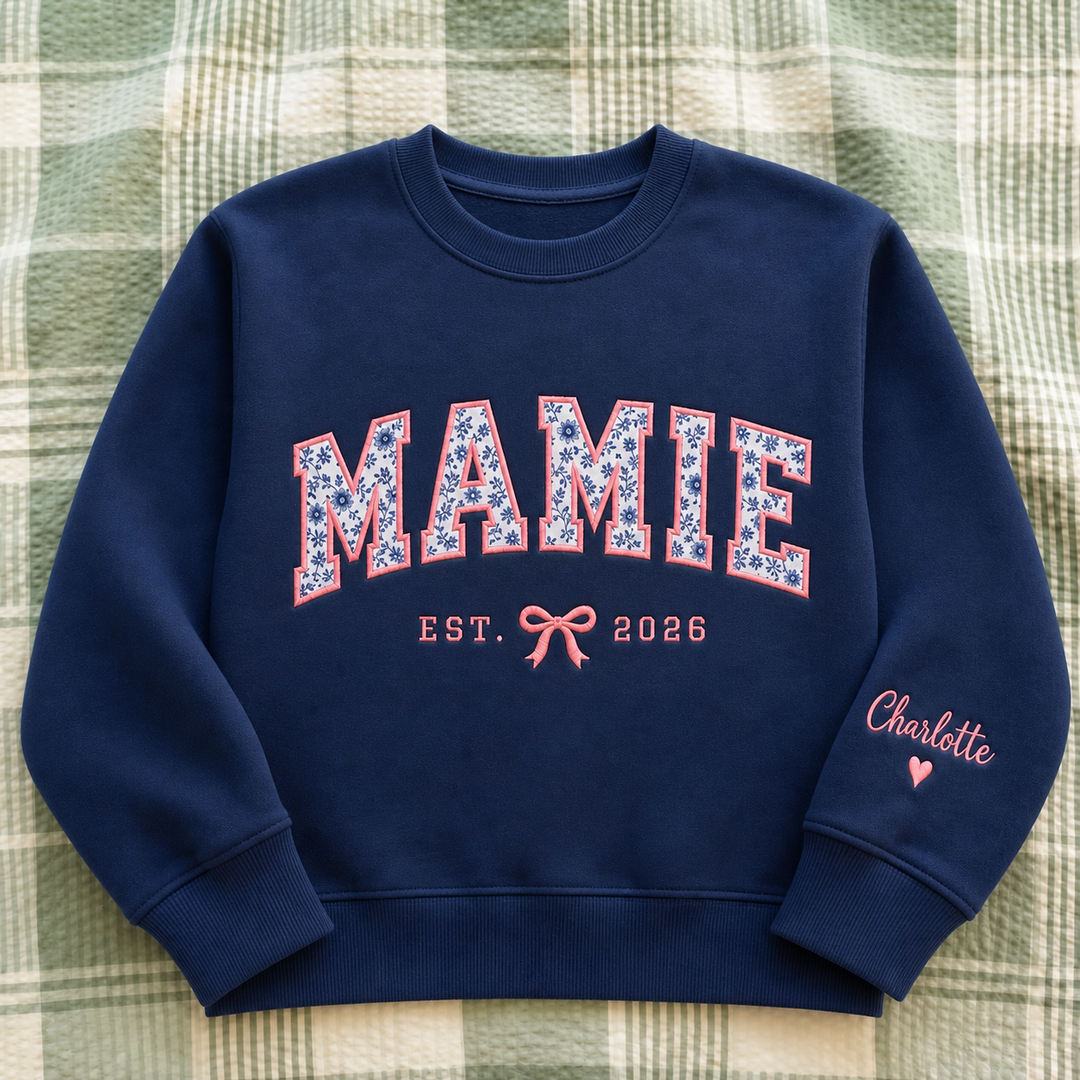 Sweatshirt MAMAN Personnalisé, Broderie Florale en Appliqué, Cadeau pour Maman